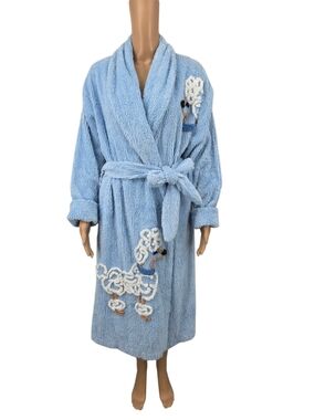 Canyon Group Vintage Chenille Light Blue Robe with Poodle Embroidery RARE